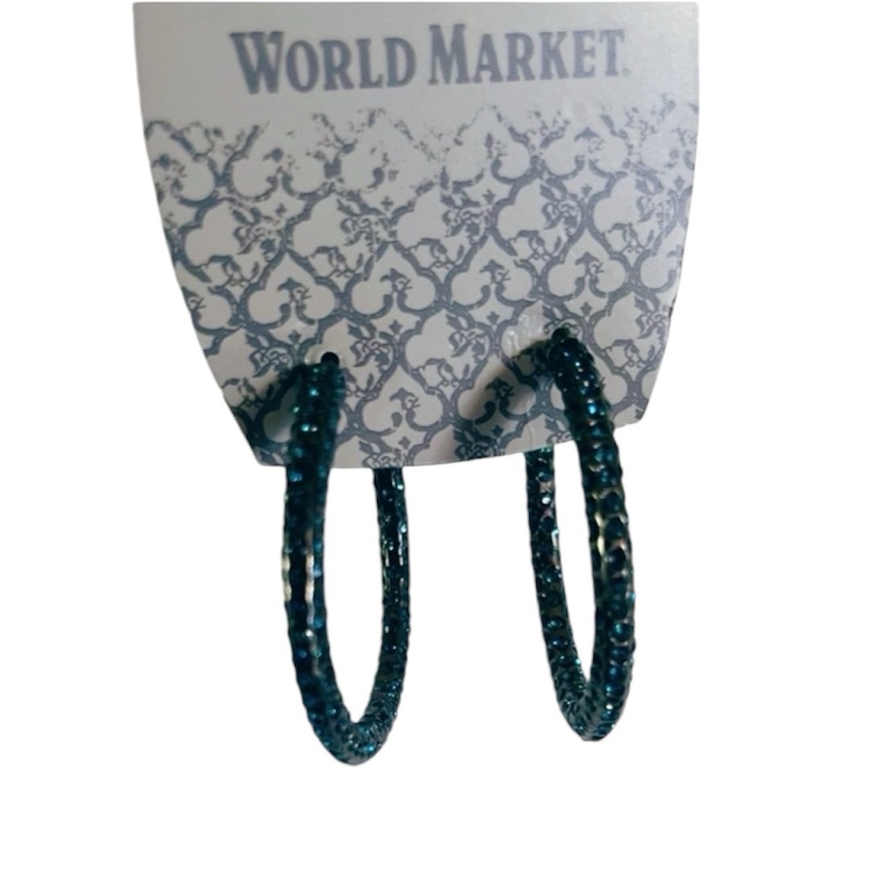 World Market Blue Crystal Pave Hoop Earrings